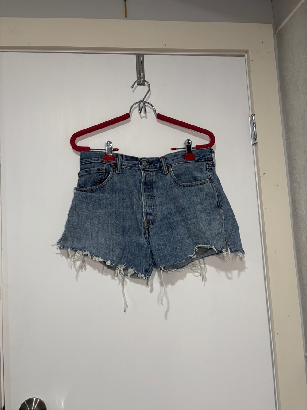 Levi's Light Blue High-Rise Distressed Denim Shorts